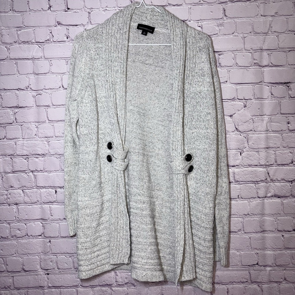 FORTUNE + IVY Womens Long Sleeve Open Cardigan Gray Size Medium